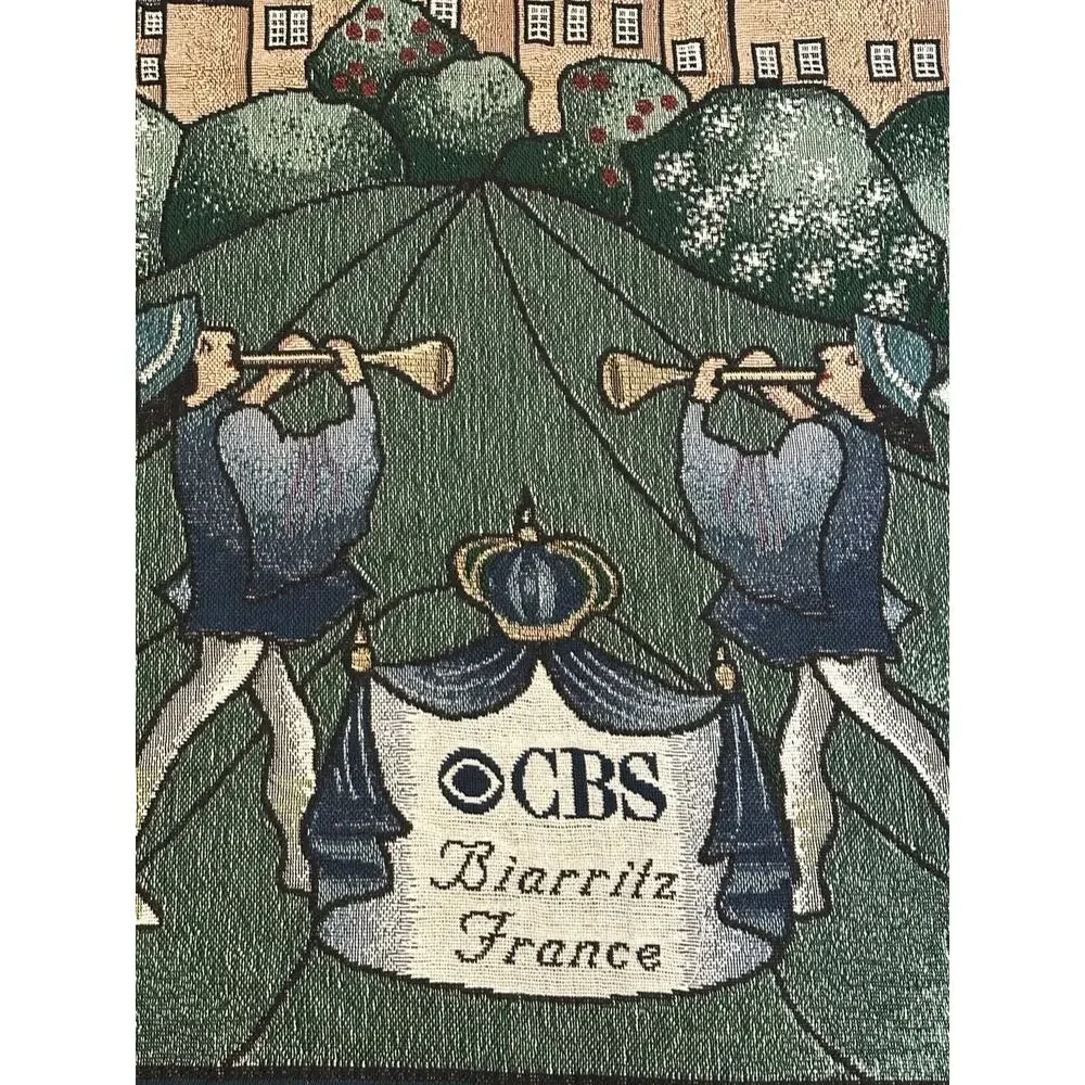 French Woven Tapestry Throw Blanket CBS Biarritz France Fringed